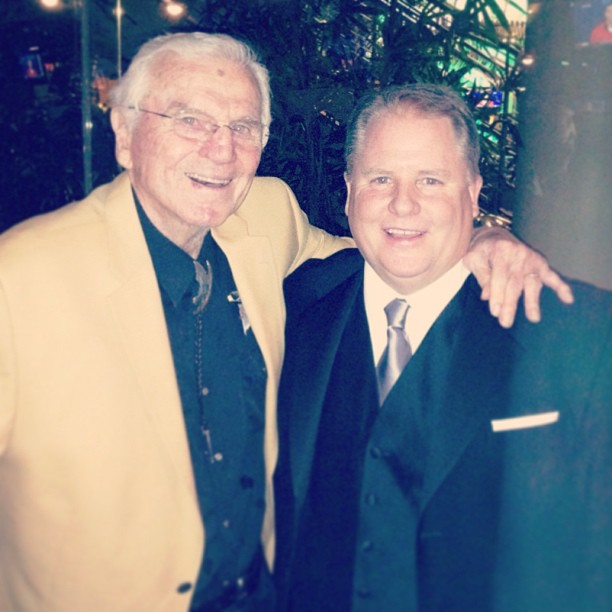 Blending the past and the present: legend Chuck Bednarik and HC Chip Kelly at the Maxwell Football Club Awards.