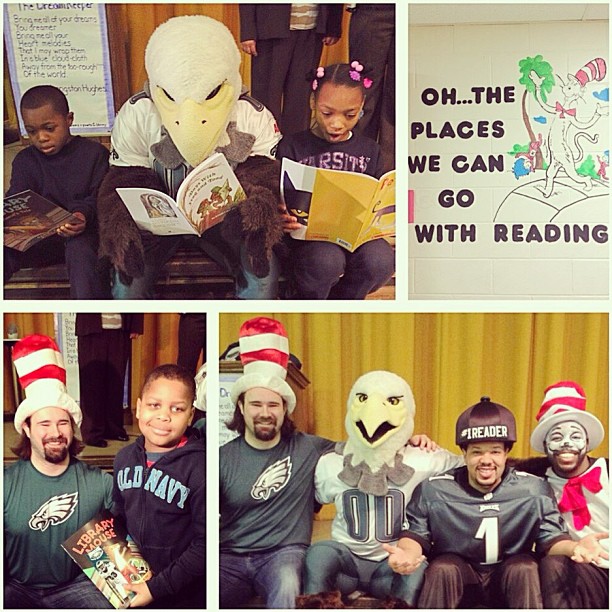 C Jason Kelce looks pretty great in a Dr. Seuss hat. With EYP, SWOOP and the kids at WD Kelley Elementary.
