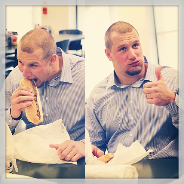 Lane Johnson's first meal as an Eagle? Cheesesteak.