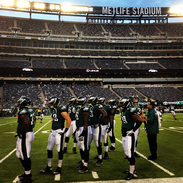 Warming up under the MetLife lights tonight.