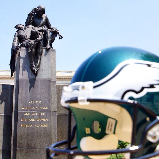 Helmet Hunt Hint #26: spotted in front of William Shakespeare. Join the hunt: http://phieagl.es/helmethunt We take our stage this Sunday.