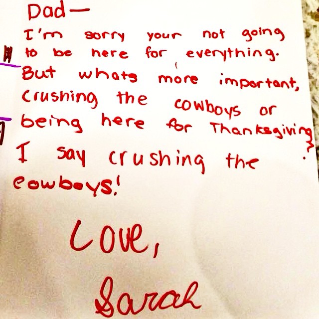threw a twist on one family's Thanksgiving, but Sarah's dad sure is raising her right.