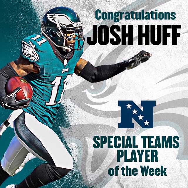Josh Huff + 107 yards = First @NFL TD = Longest KR for a TD = First Special Teams Player of the Week Award. That's that math I do like.