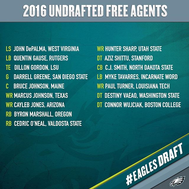 agree to terms with 16 undrafted free agents. |